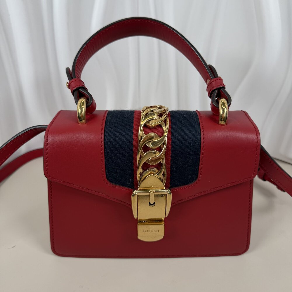 Gucci Sylvie Mini Top Handle Bag in Hibiscus Red